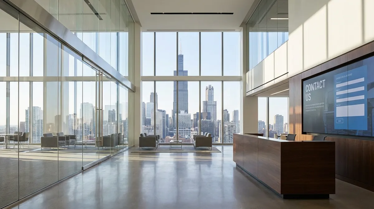 Wnętrza biurowe developertray.info przy 200 South Wacker Drive w Chicago
